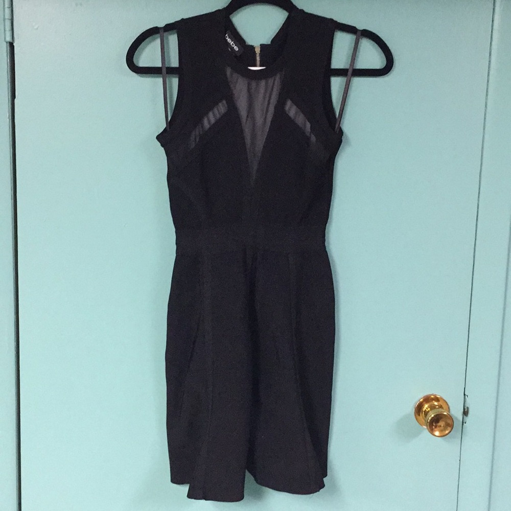 BEBE BLACK BANDAGE ILLUSION NECKLINE DRESS - Picture 3 of 8